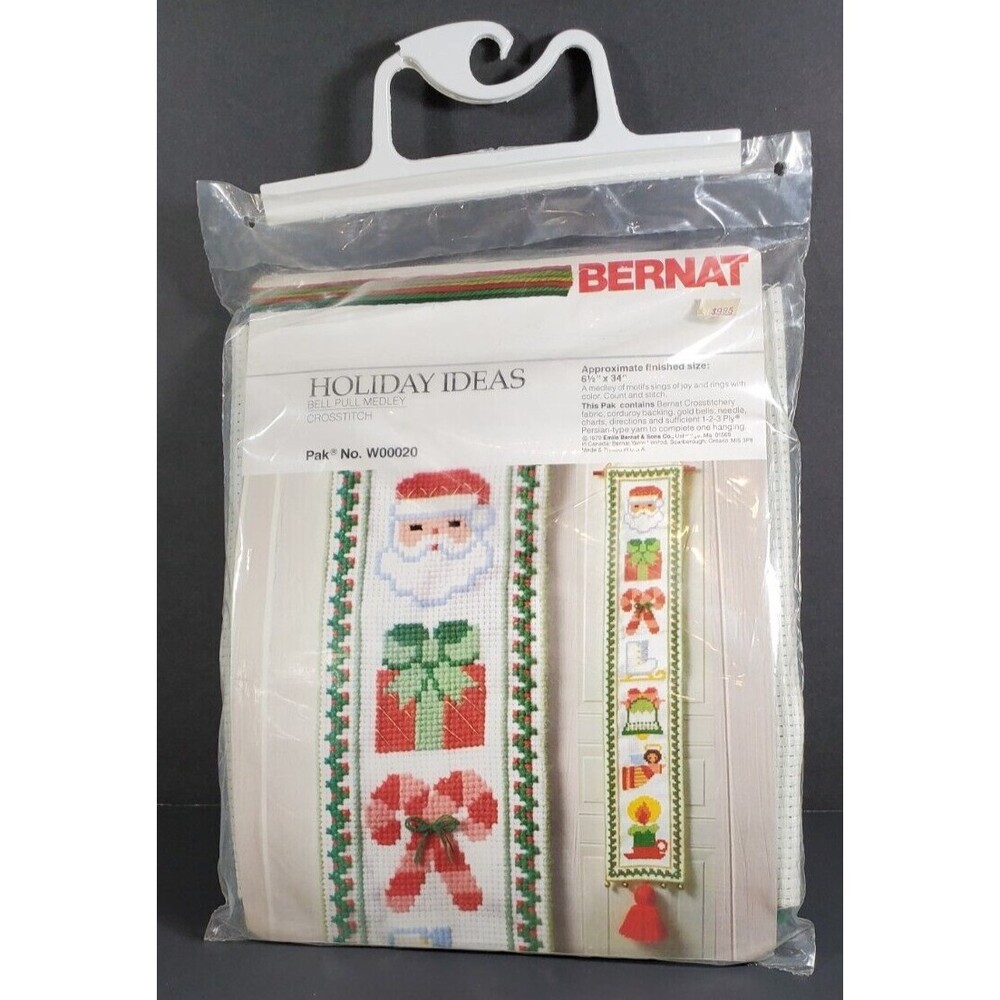 Vintage Bernat Bell Pull Medley Cross Stitch Kit Holiday Ideas W00020 Santa New
